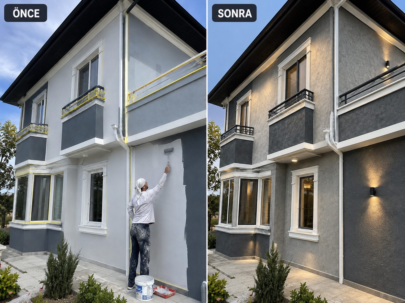 Poligon dış cephe boya öncesi ve sonrası