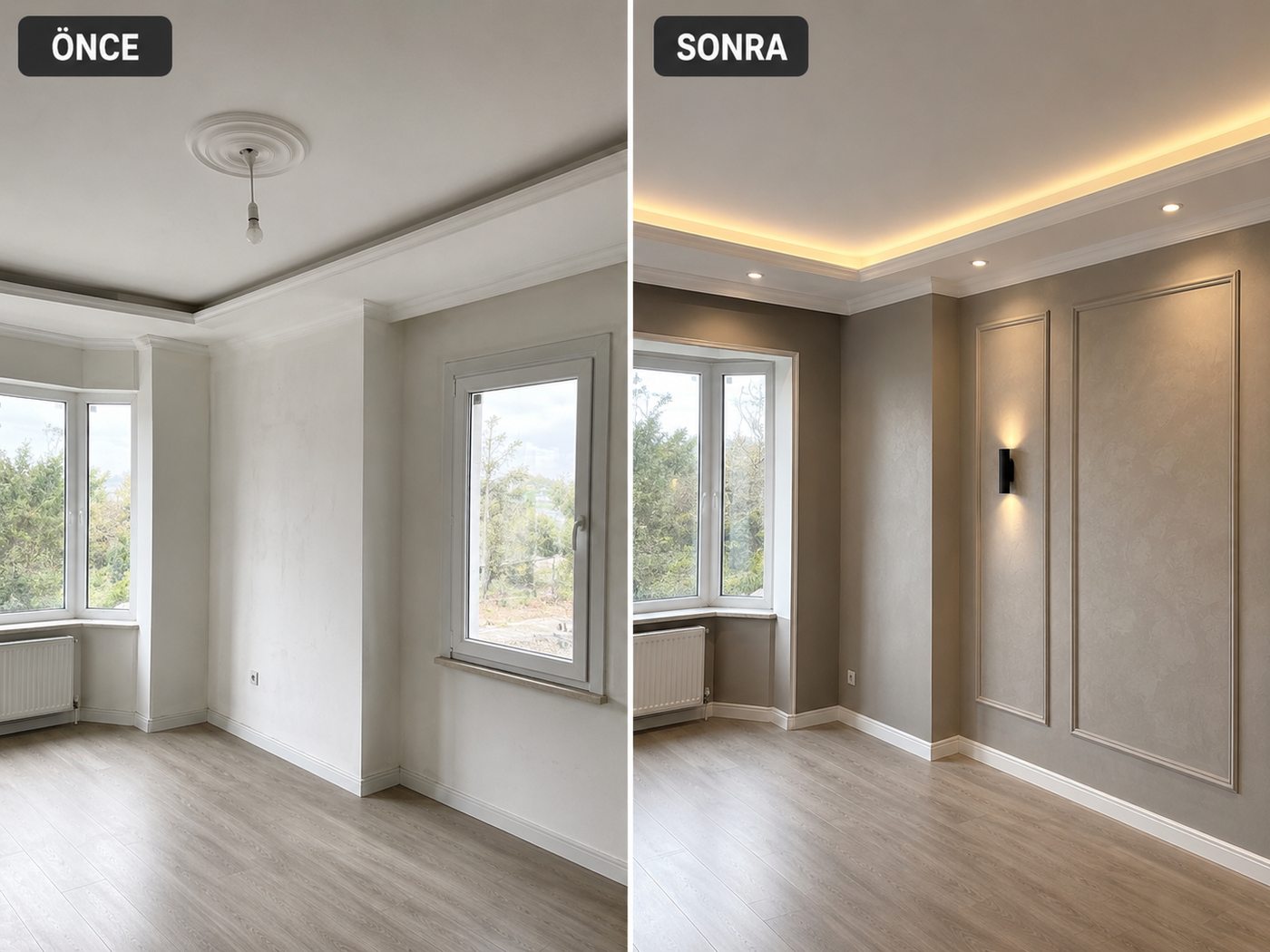 Poligon iç cephe boya öncesi ve sonrası